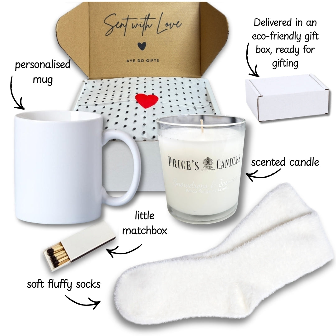 Personalised Best Teacher Ever Mug, Candle & Socks Gift Hamper | Teacher Gift