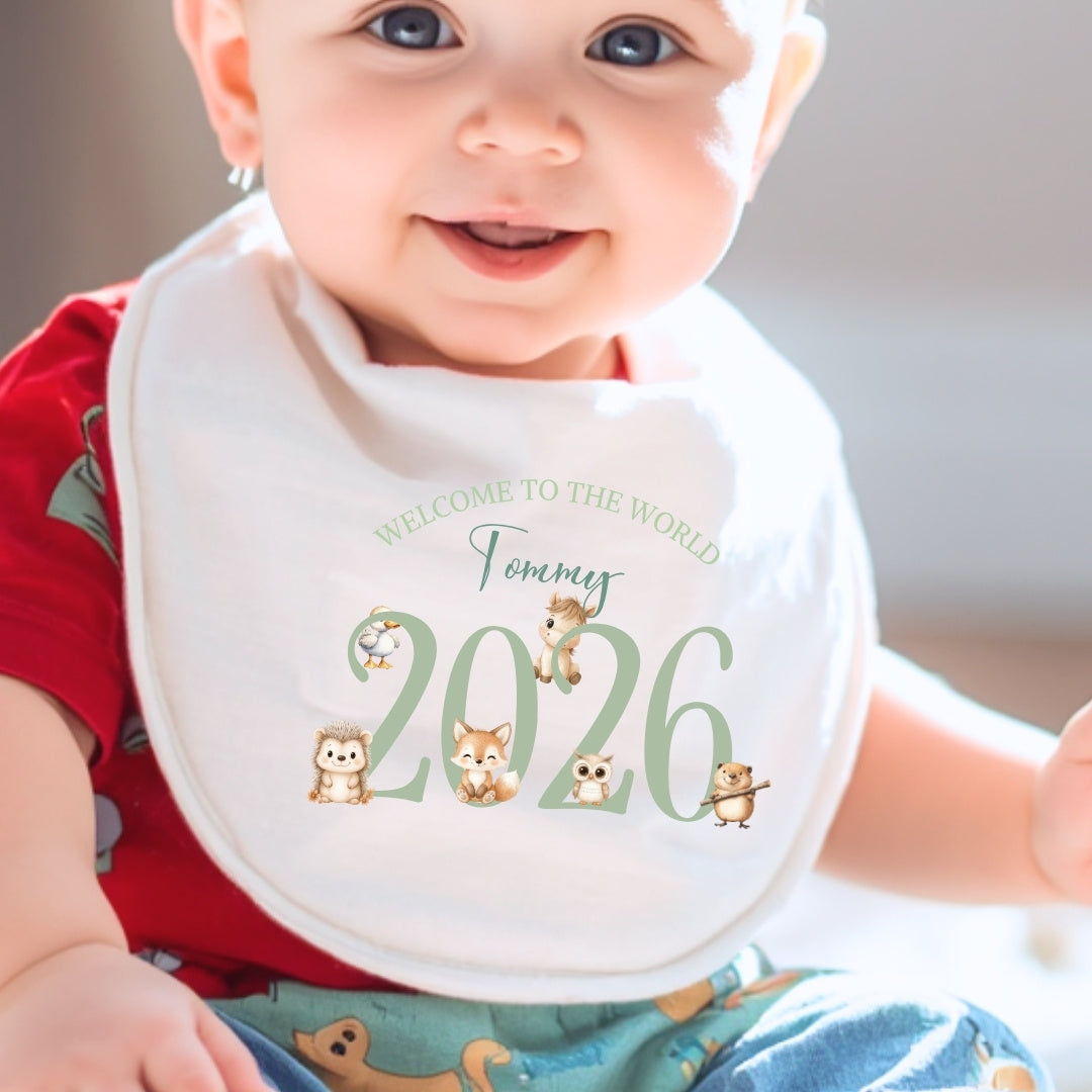Personalised Green Woodland Animals Baby Outfit – Bib, Vest, Baby Grow