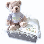 Personalised Green Woodland Animals Baby Gift Hamper - Teddy & Baby Vest