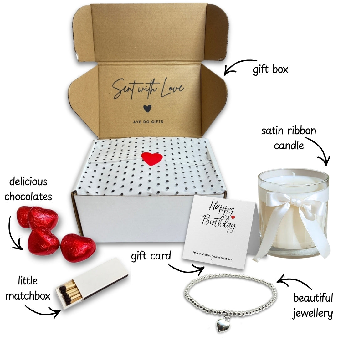 Small 40th Birthday Gold Balloon Gift Hamper Candle Earrings Chocolates