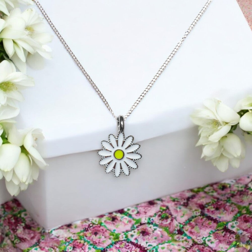 Girls White Daisy Charm Necklace