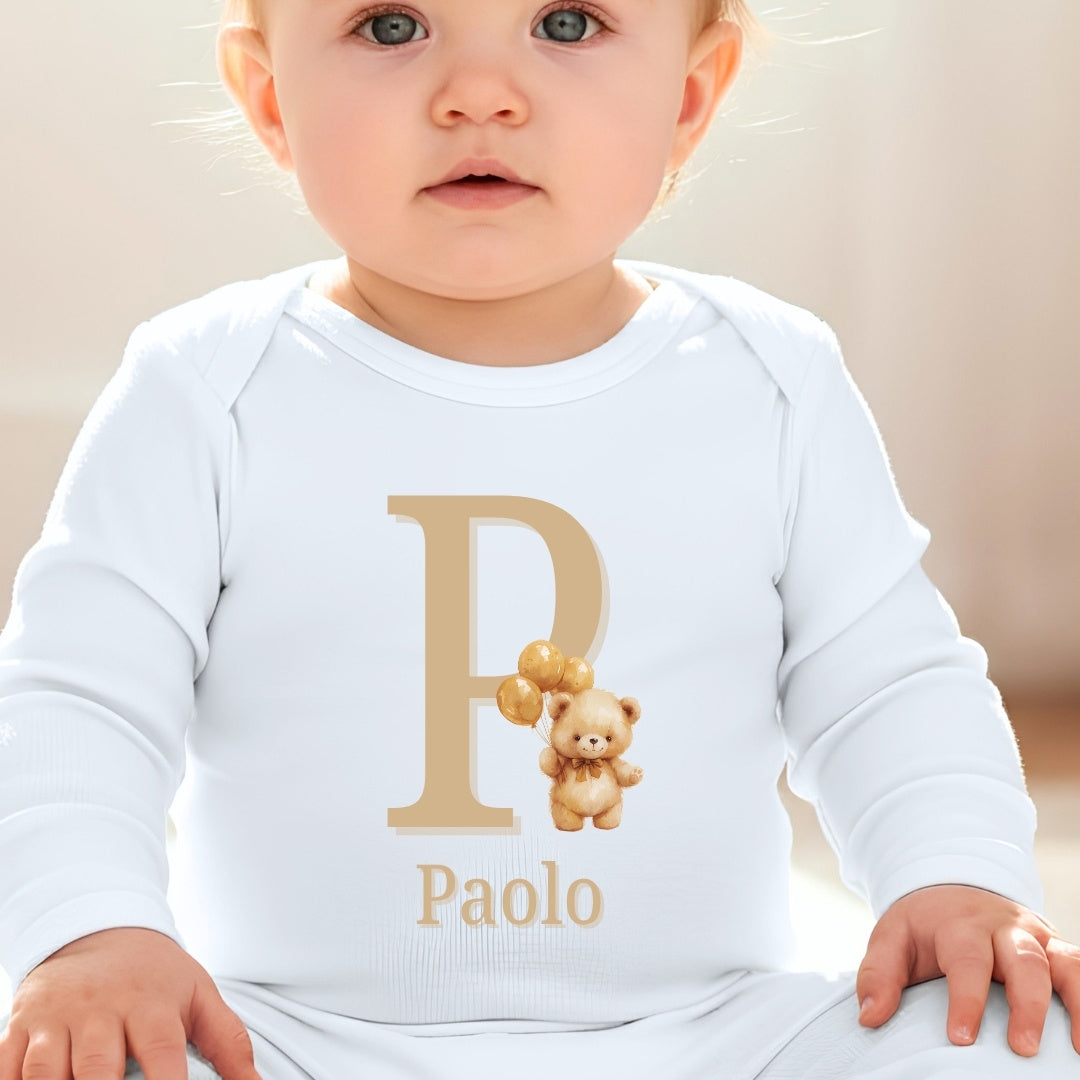 Personalised Golden Teddy Bear Baby Outfit – Bib, Vest, Baby Grow