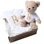 Personalised Golden Teddy Bear Baby Gift Hamper - Teddy & Baby Vest