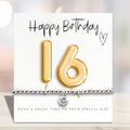 16th Birthday Cubic Zirconia Silver Bracelet & Gold Balloons Card