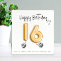 16th Birthday Cubic Zirconia Stud Earrings & Gold Balloons Gift Card