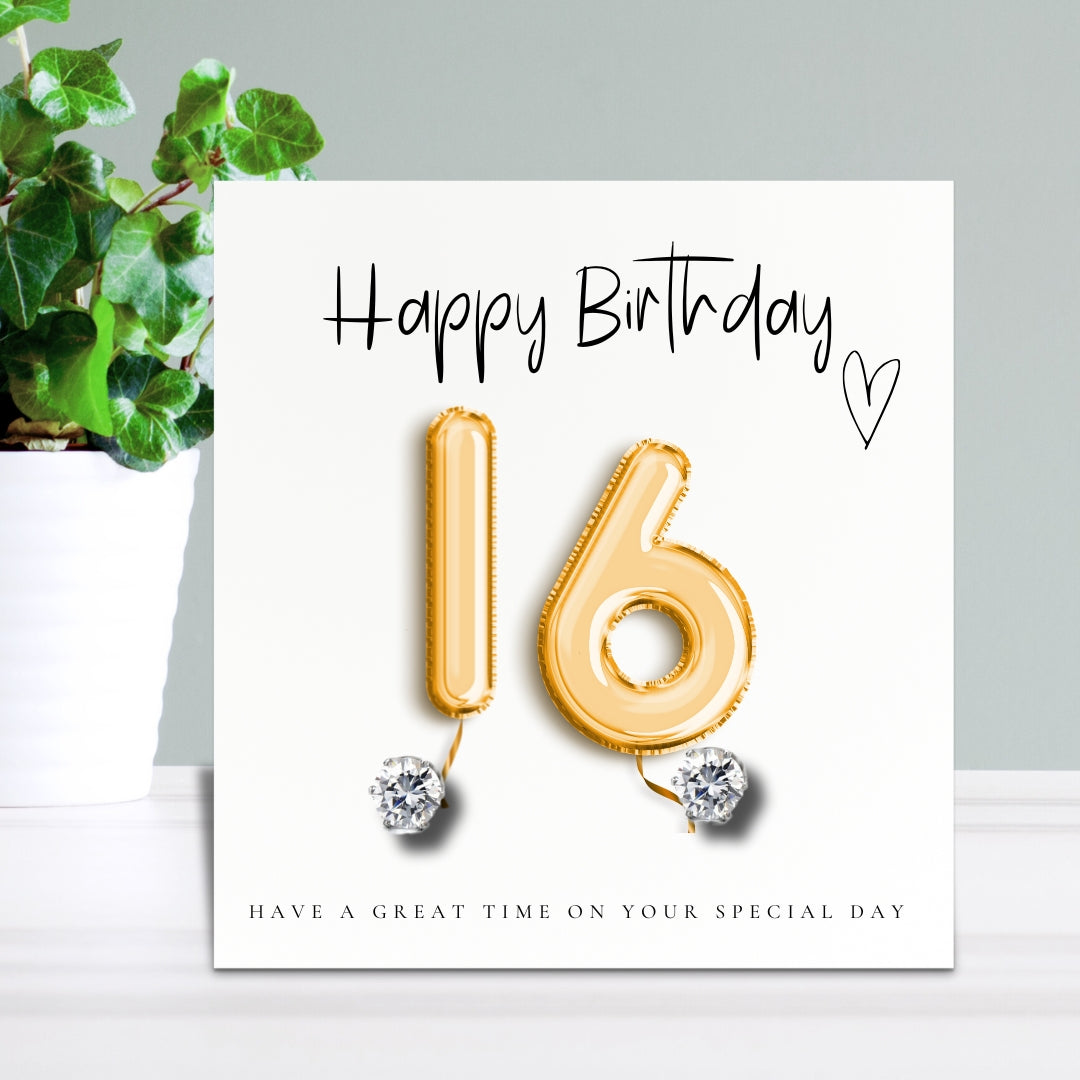 16th Birthday Cubic Zirconia Silver Earrings & Gold Balloons Mini Gift Hamper