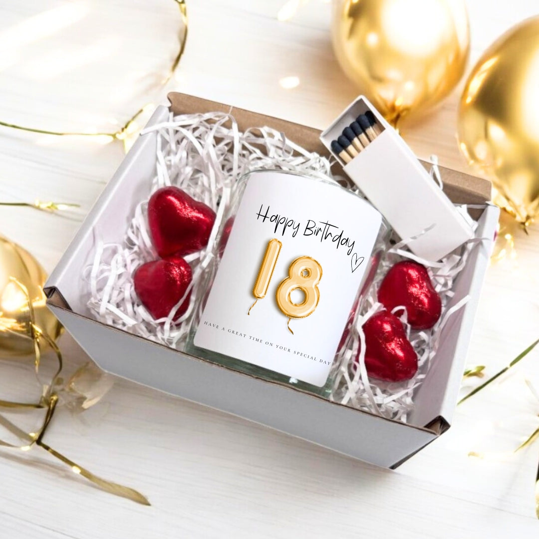 18th Birthday Gold Balloons Candle Gift Set