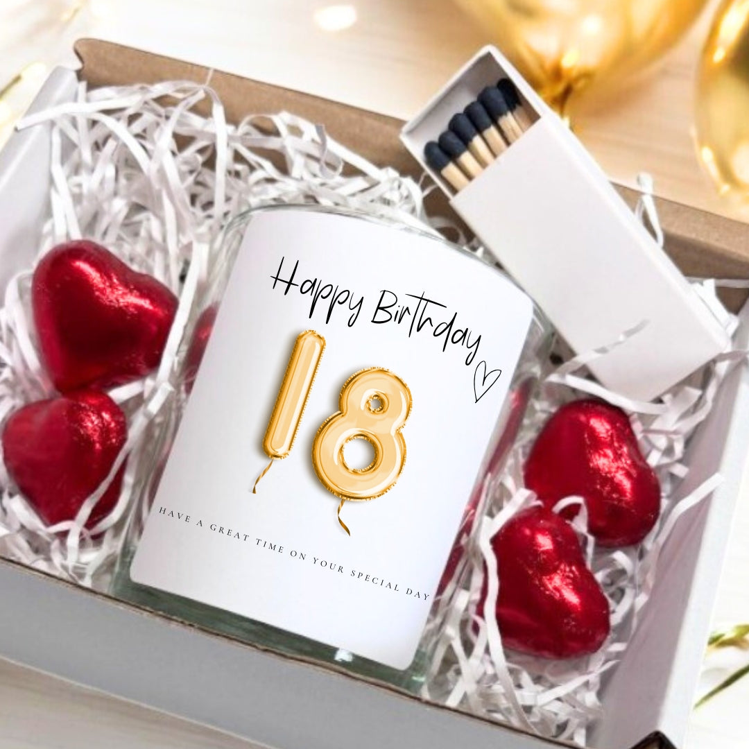 18th Birthday Gold Balloons Candle Gift Set