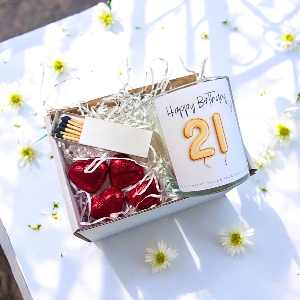 21st Birthday Gold Balloons Candle Gift Set