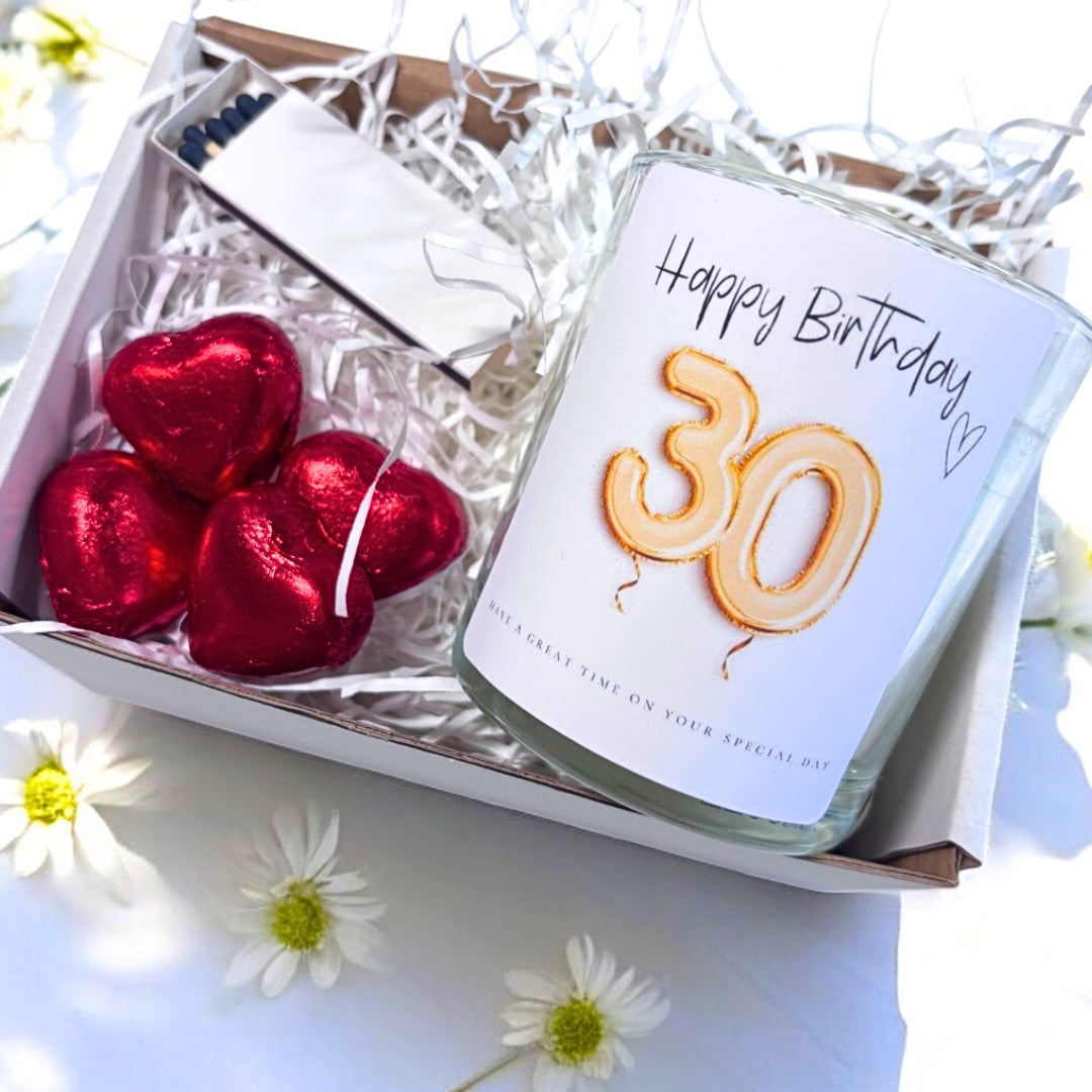 30th Birthday Gold Balloons Candle Gift Set