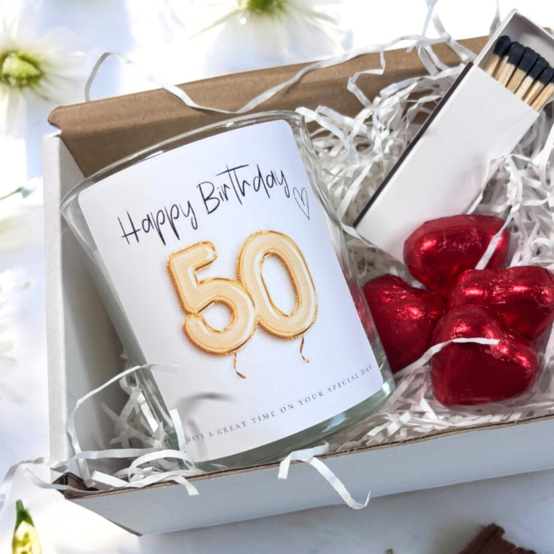50th Birthday Gold Balloons Candle Gift Set