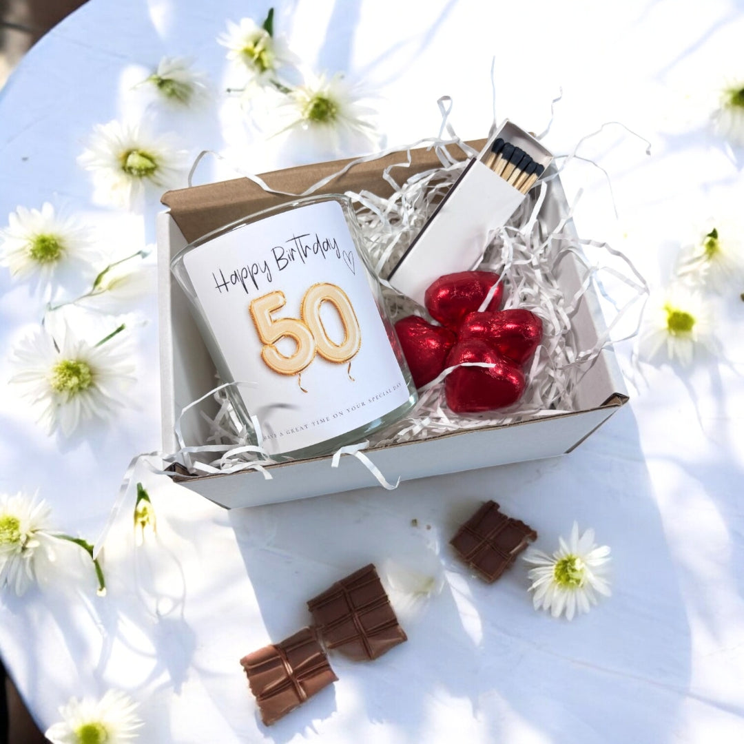 50th Birthday Gold Balloons Candle Gift Set