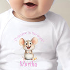 Personalised Pink Mouse Welcome to the World Babygrow | Name Vest or Bib UK