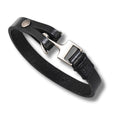 Men's Black Leather Silver Hook Bracelet
