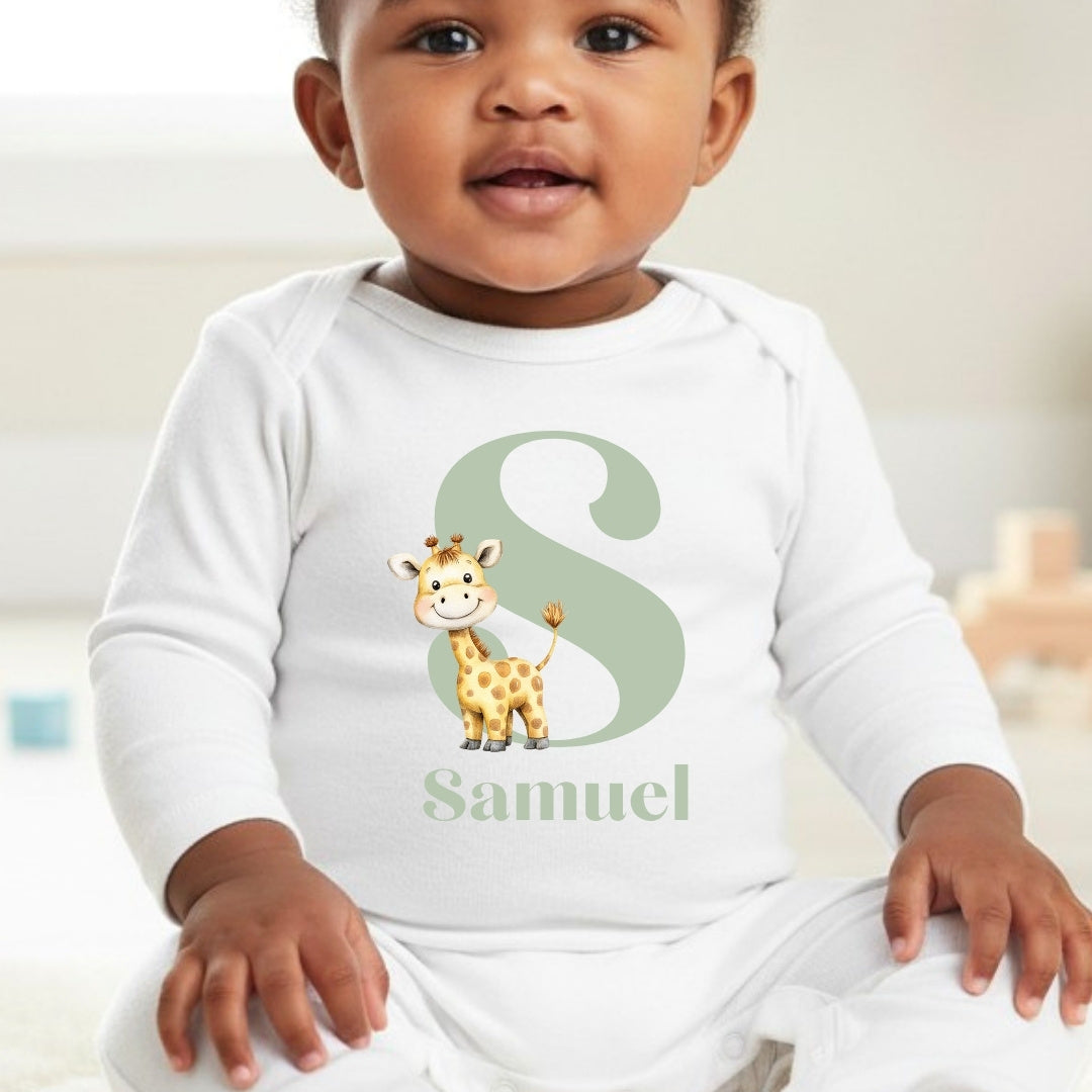 Personalised Little Giraffe Babygrow | Name Vest or Bib UK