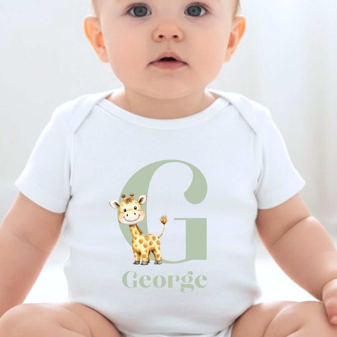 Personalised Little Giraffe Babygrow | Name Vest or Bib UK