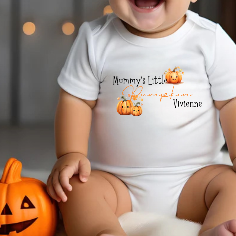 Personalised Little Pumpkin Baby Outfit: Bib, Vest, Baby Grow