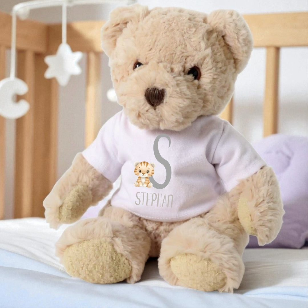 Personalised Luxury Teddy Bear with Little Tiger Name T-Shirt