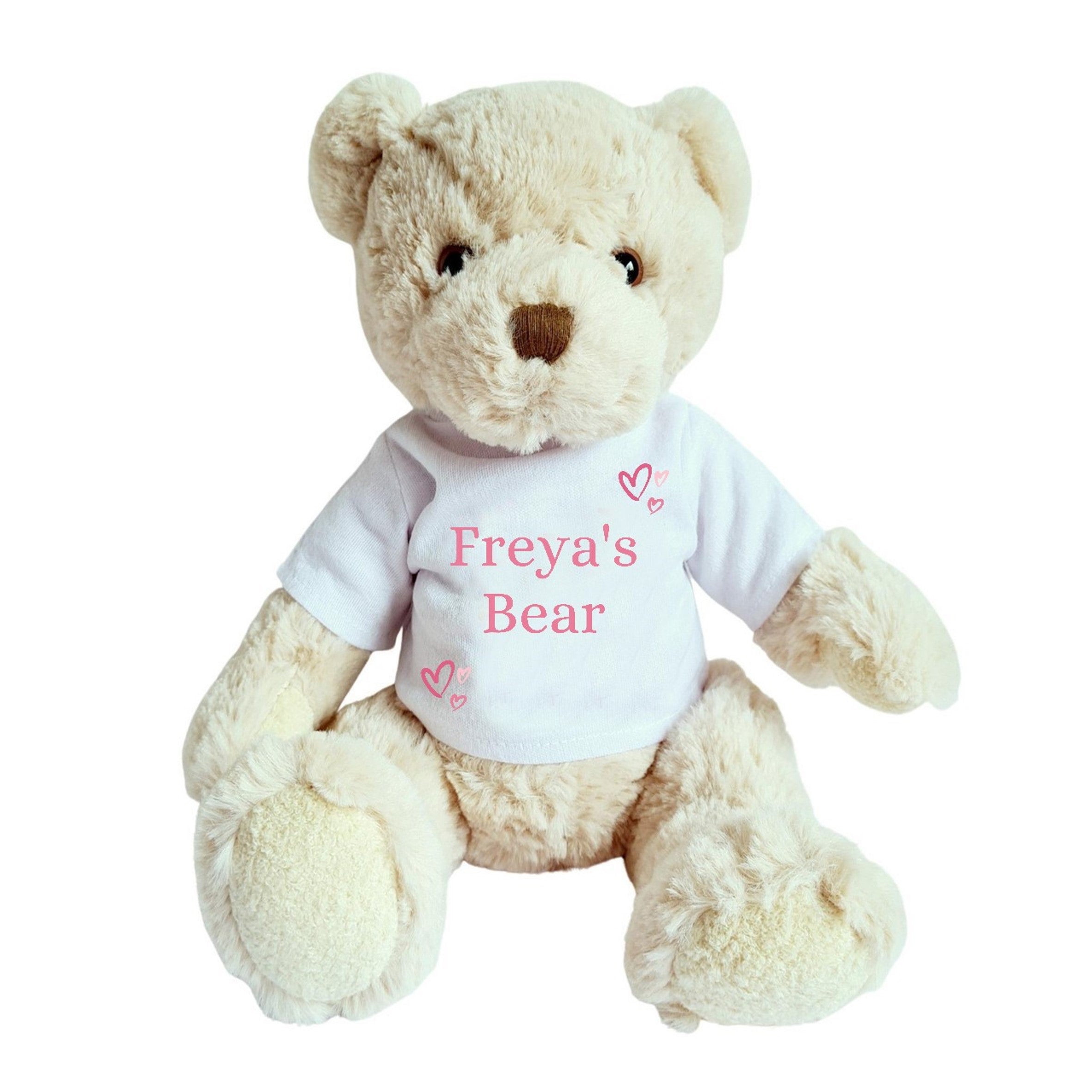 Teddy Bear with Personalised Pink Name Hearts T-Shirt