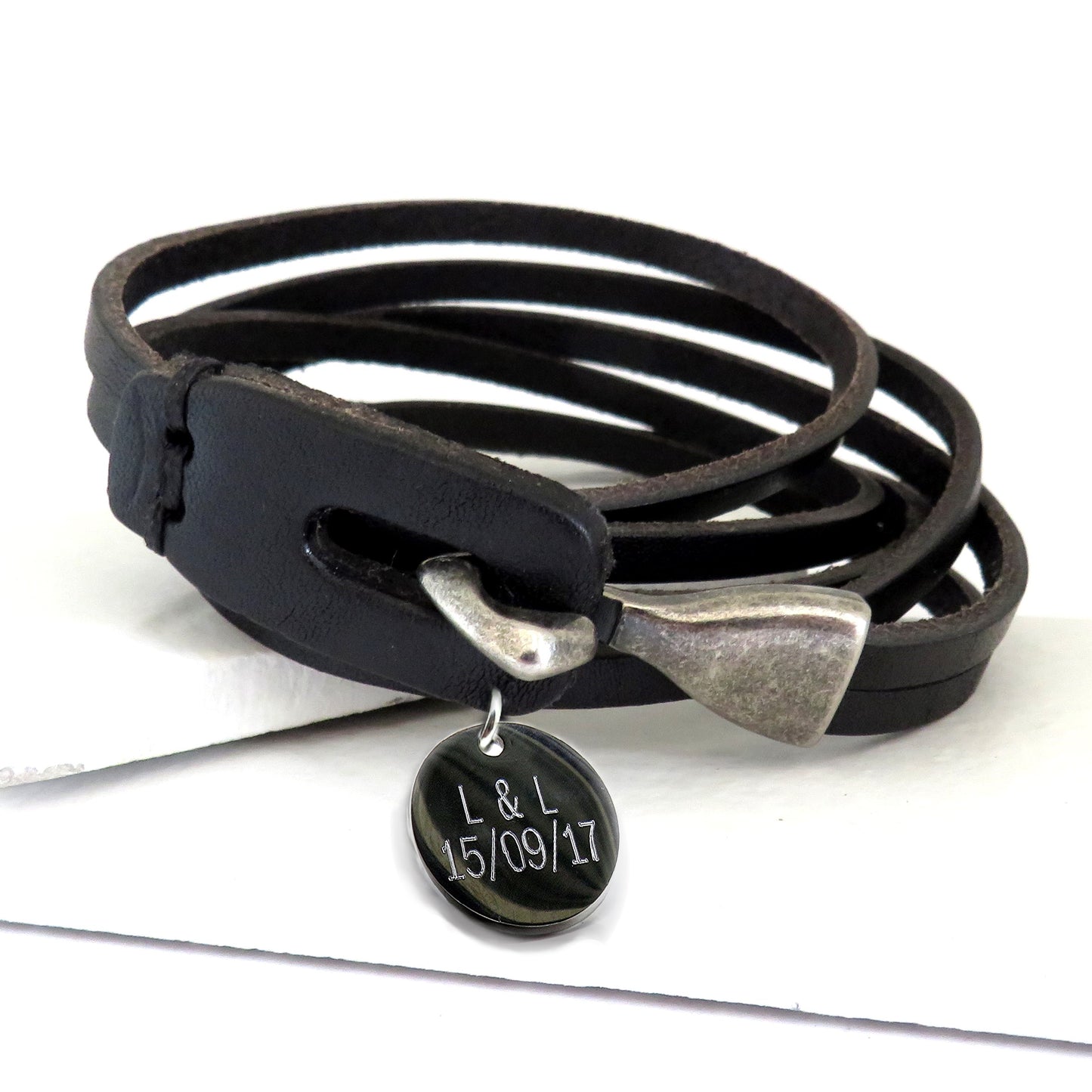 Personalised Men's Leather Wrap Bracelet