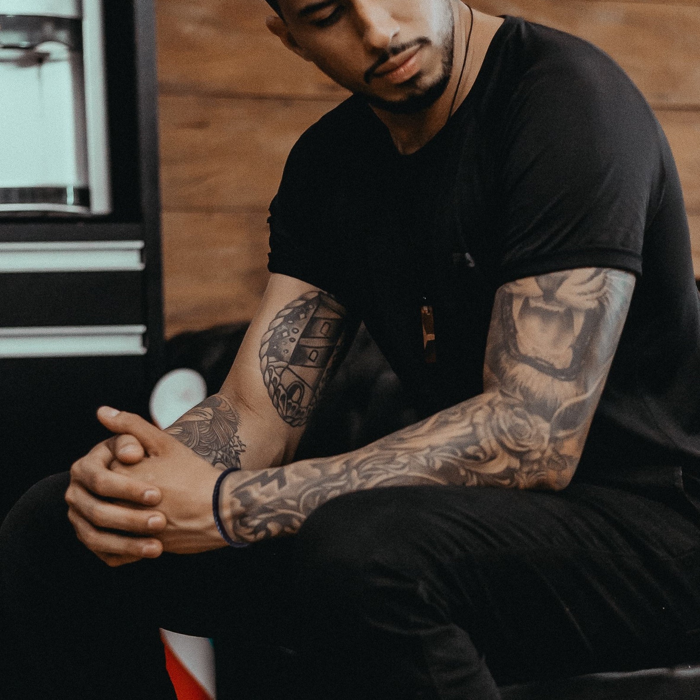 Personalised Men's Black Leather Rope Bracelet