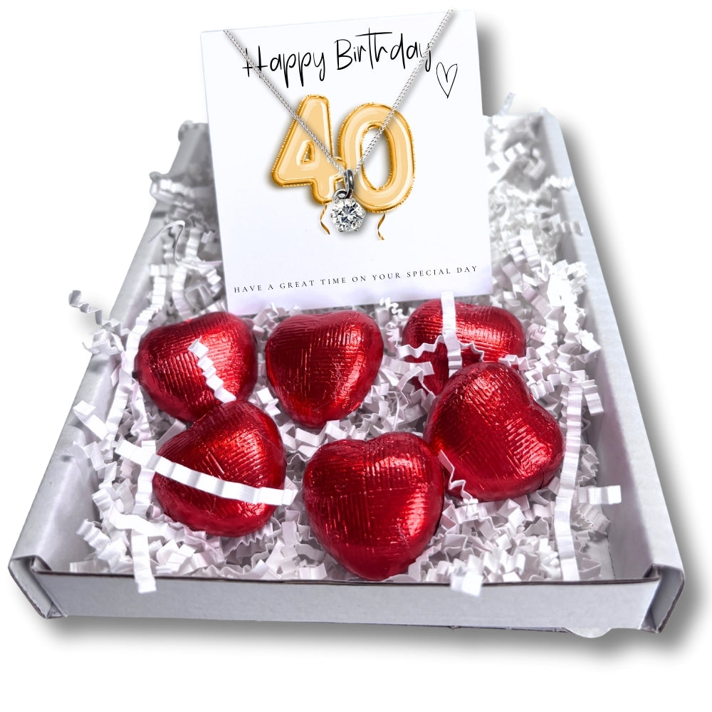 40th Birthday Cubic Zirconia Silver Necklace & Gold Balloons Mini Gift Hamper