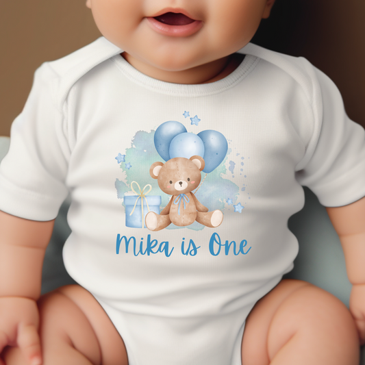 Personalised Turning One Blue Baby Vest