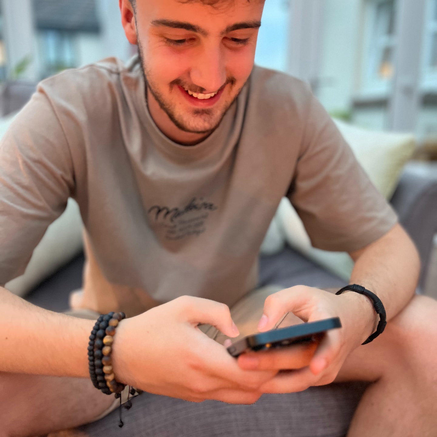 Men's Black Agate Beaded Bracelet