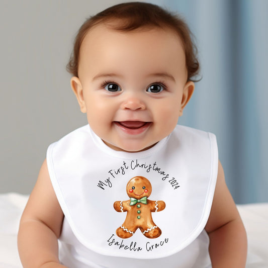 Personalised Christmas Gingerbread Man Baby Bib