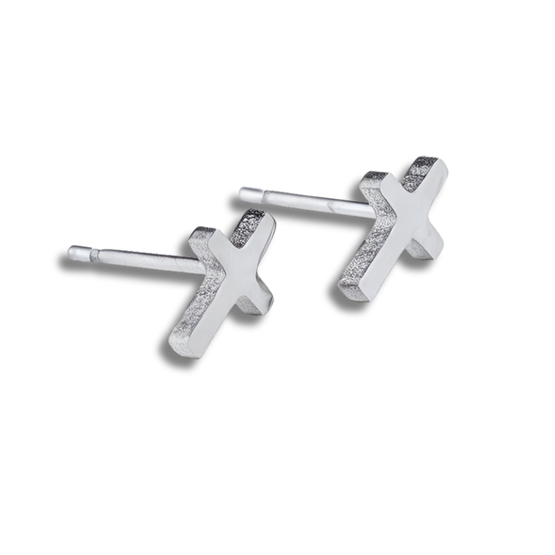 Small Silver Cross Stud Earrings - Christening Gift