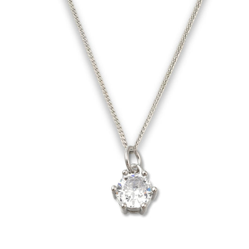 Cubic Zirconia 6mm Silver Necklace