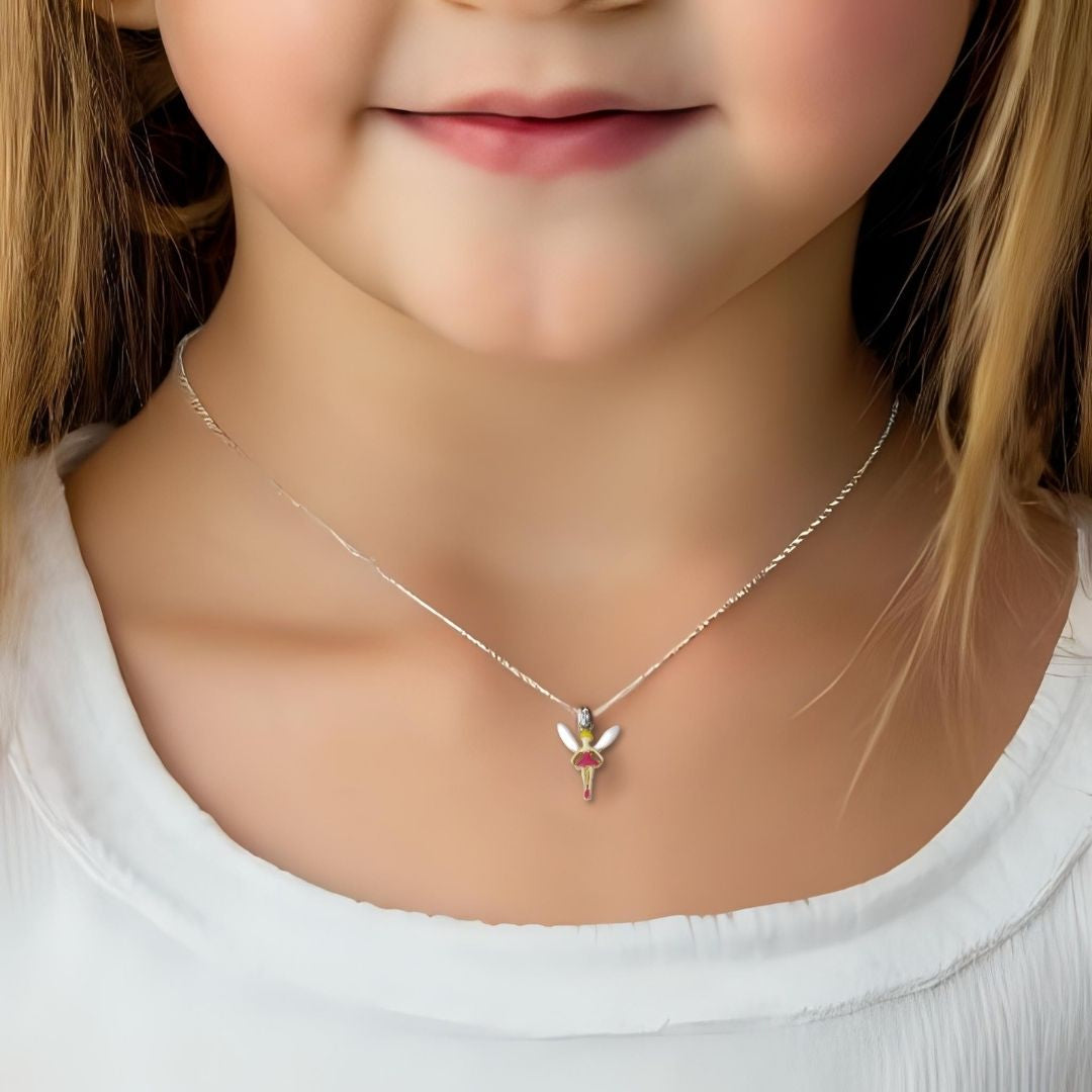 Girls Pink Fairy Silver Necklace