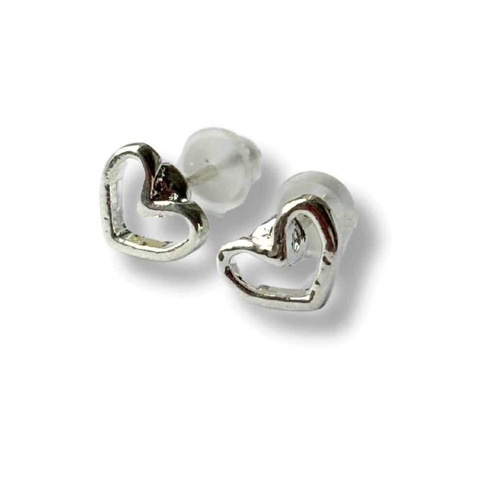 Open Heart Silver Stud Earrings