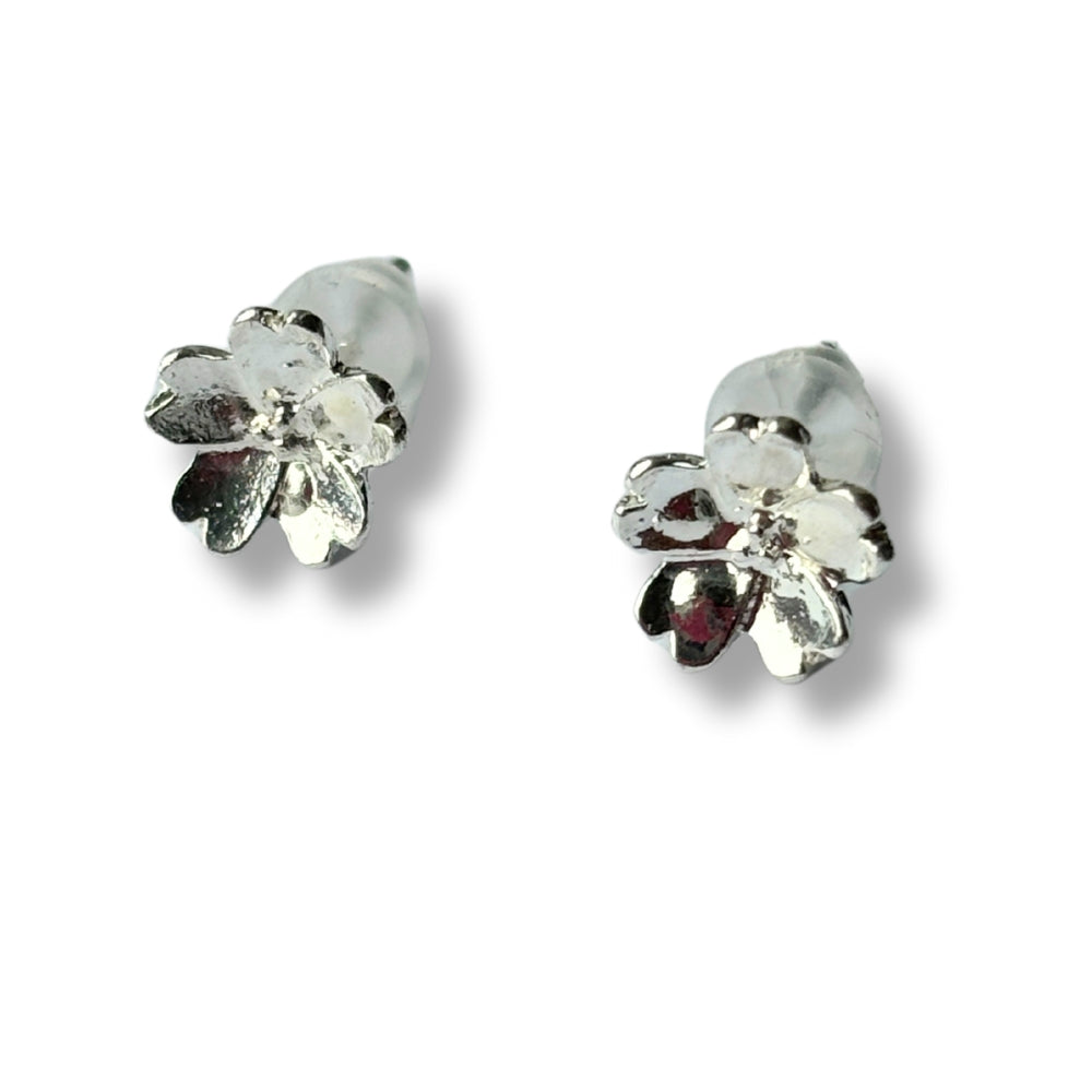 Primrose Flower Silver Stud Earrings
