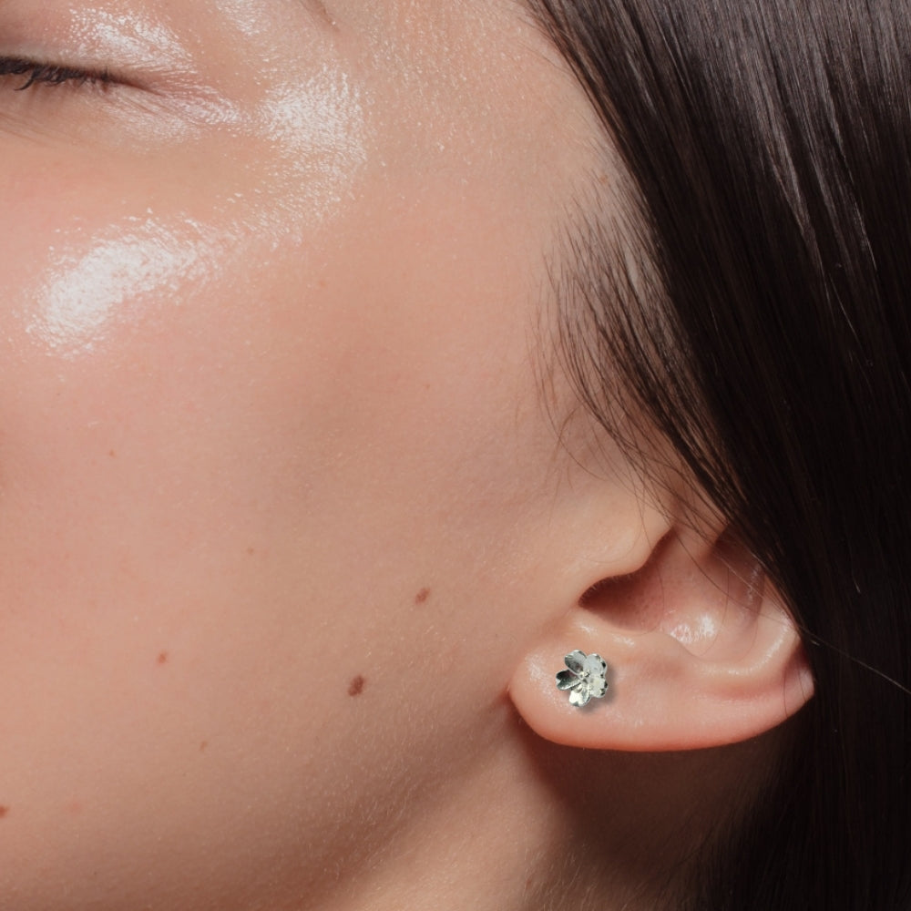 Primrose Flower Silver Stud Earrings