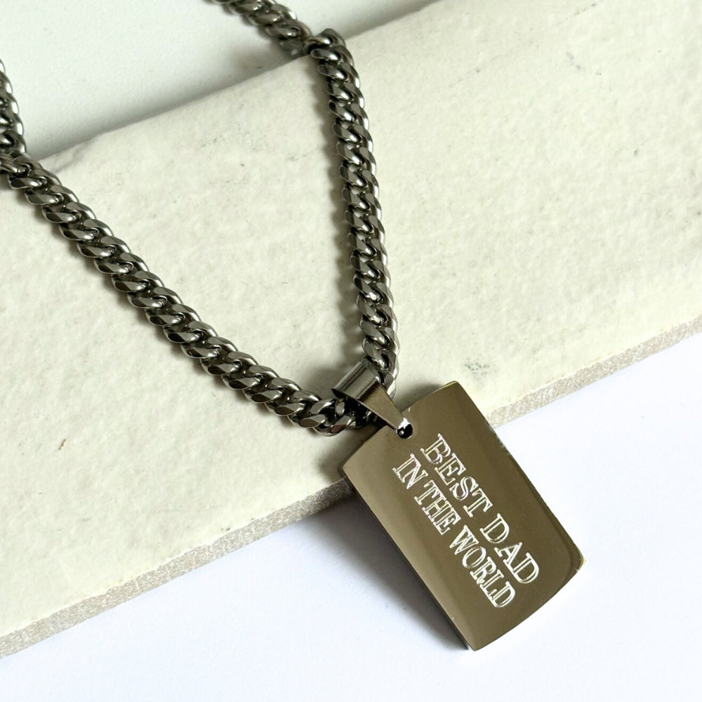 Personalised Men's Rectangle Pendant & Chunky Chain Necklace