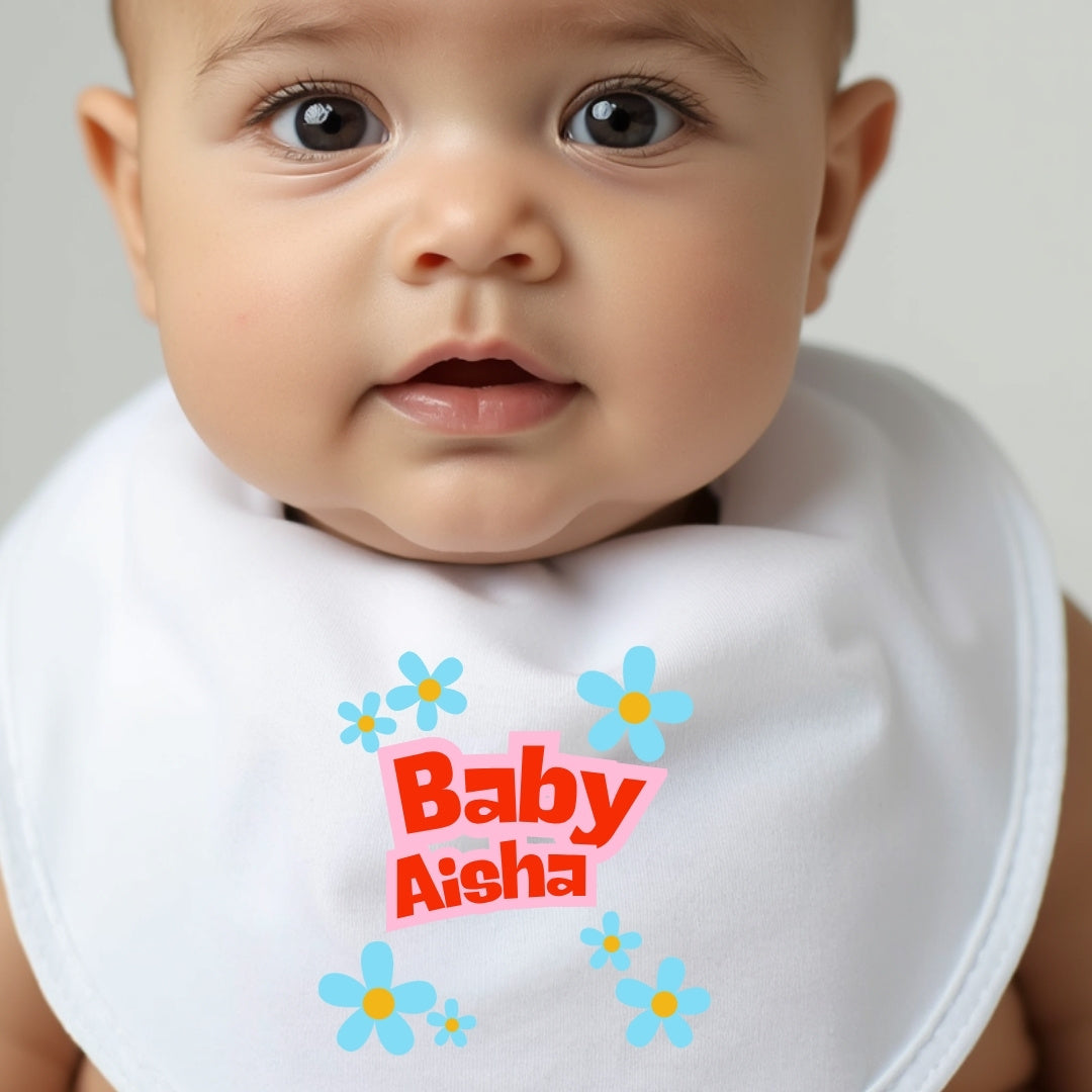 Personalised Blue Daisy Name Baby Outfit – Bib, Vest, Baby Grow