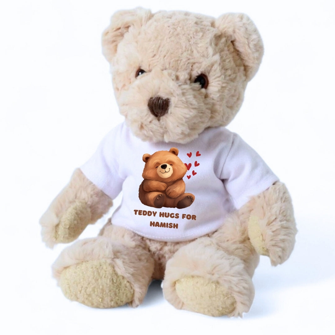 Personalised Luxury Teddy Bear with Teddy Hugs T-Shirt