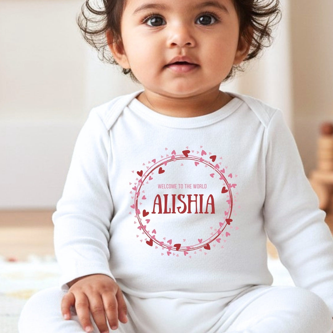 Personalised Pink & Red Hearts Babygrow | Name Vest or Bib UK