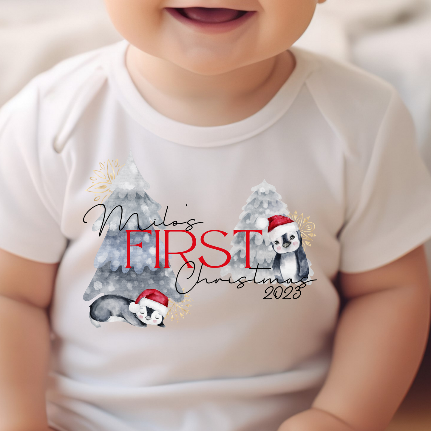 Personalised 1st Christmas Penguin Baby Vest