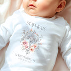 Personalised Floral Cross Christening Day Babygrow | Name Vest or Bib UK