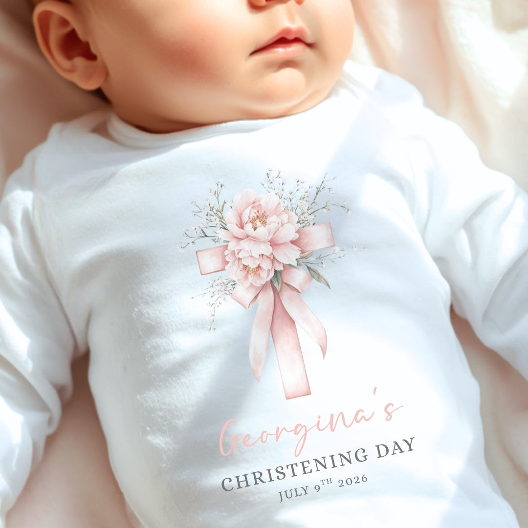 Personalised Pink Christening Day Babygrow | Name Vest or Bib UK
