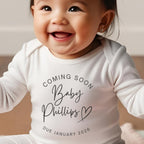 Personalised Coming Soon Baby Outfit: Bib, Vest, Baby Grow