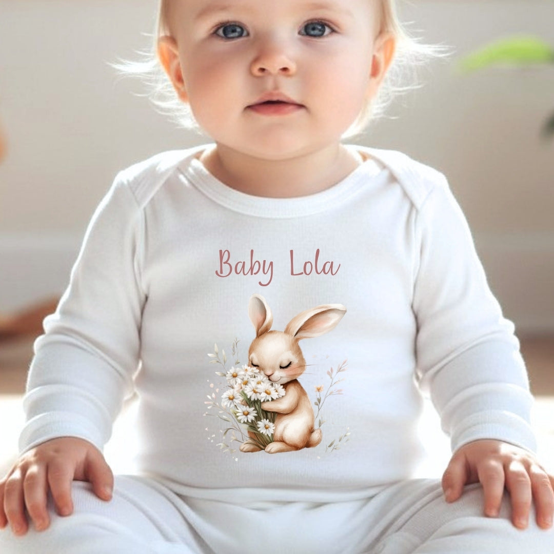 Personalised Daisy Bunny Baby Outfit – Bib, Vest, Baby Grow