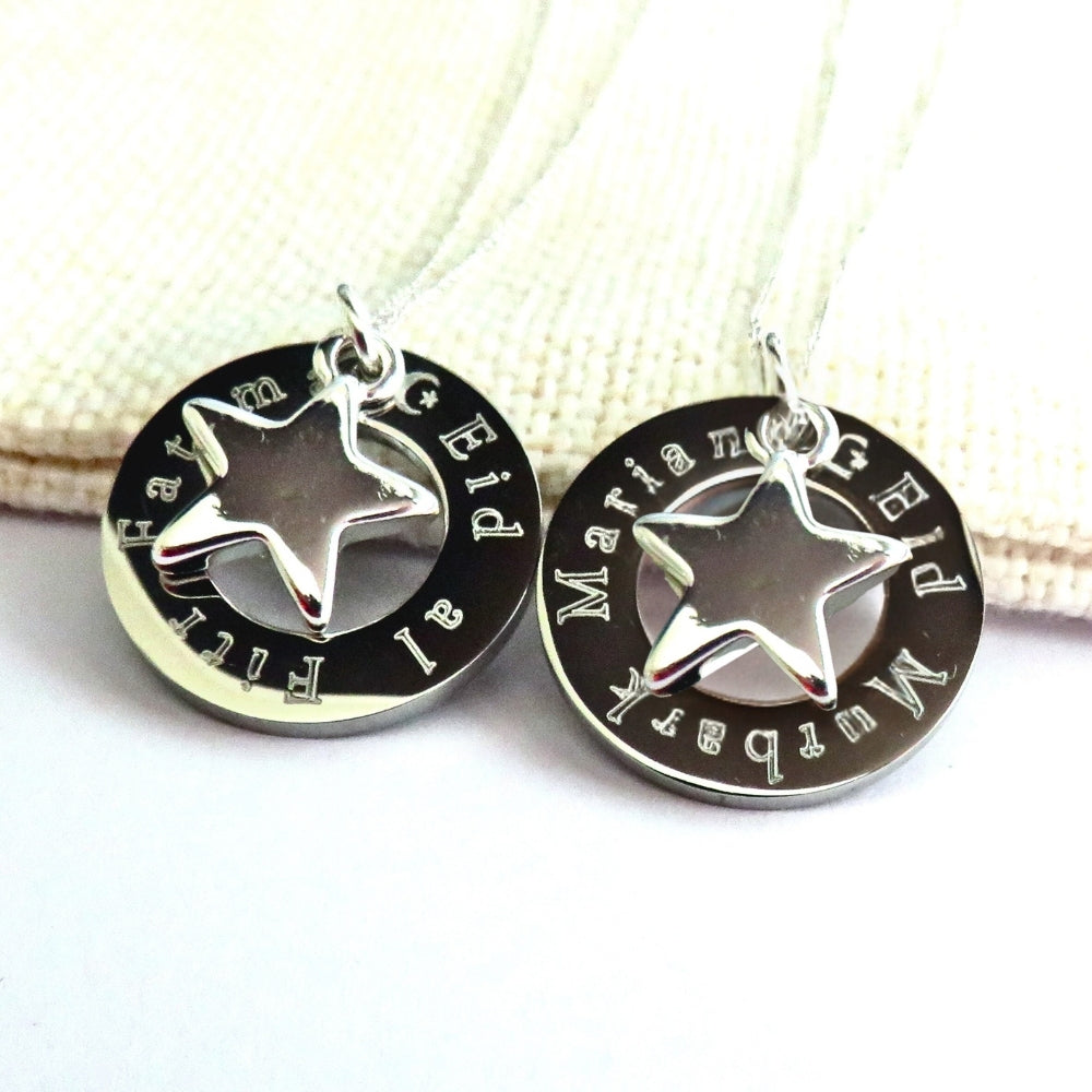 Personalised Eid Engraved Infinity Necklace & Star Charm