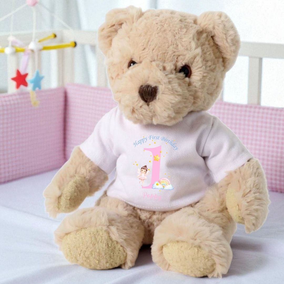 Personalised Luxury Teddy Bear with Rainbow Fairy T-Shirt