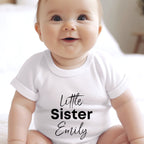 Personalised Little Sister Baby Outfit: Bib, Vest, Baby Grow