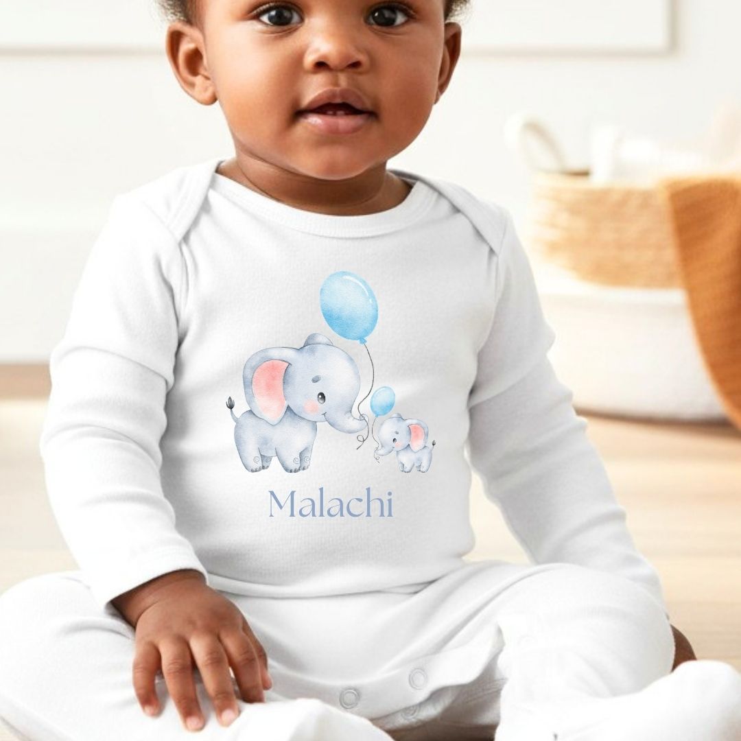 Personalised Little Elephants Babygrow | Name Vest or Bib UK