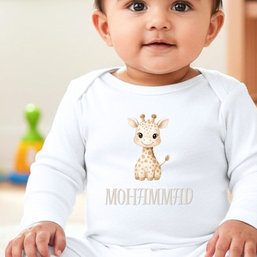 Personalised Little Giraffe Name Babygrow | Name Vest or Bib UK
