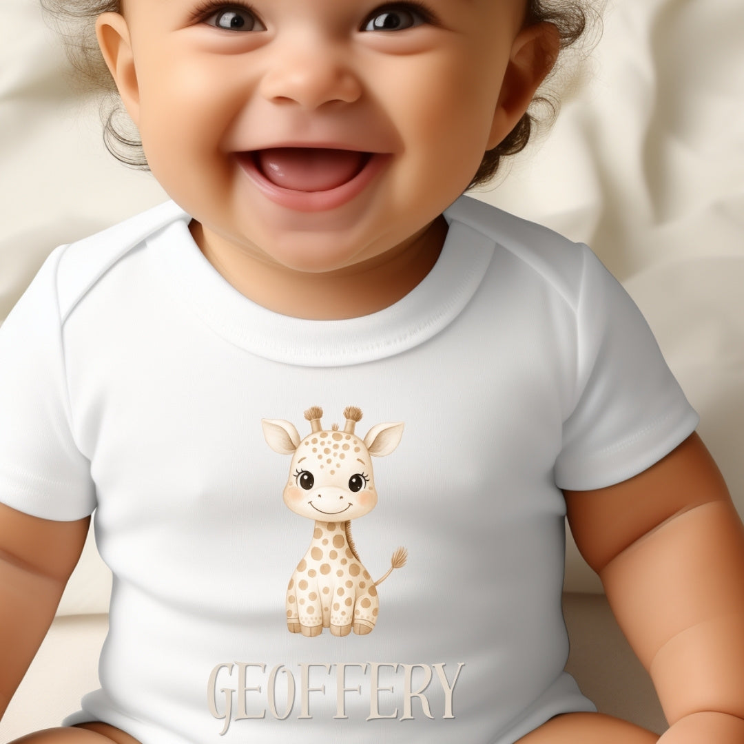 Personalised Little Giraffe Name Babygrow | Name Vest or Bib UK